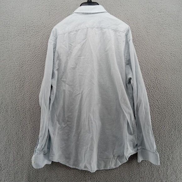 Billy Reid Shirt Mens XXL Powder Blue Micro Check Button Up Cutaway Standard Cut - Picture 8 of 9